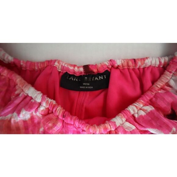 Lane Bryant Women Sz 14/16 Pink Floral Crop Off-The-Shoulder Chiffon Blouse $70 - Picture 3 of 9